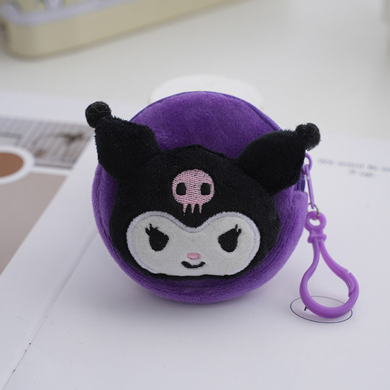 Purple Pig Cute Round Plush Cartoon Big Ears Coin Purses