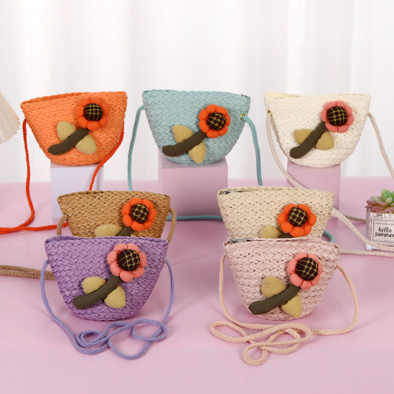 Children's Female Cute Straw Woven Little Princess Bags