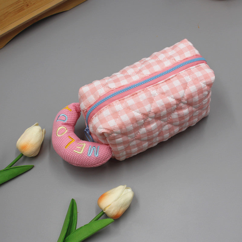 Women's Fresh Style Plaid Embroidered Cotton Cosmetics Cosmetic Bags