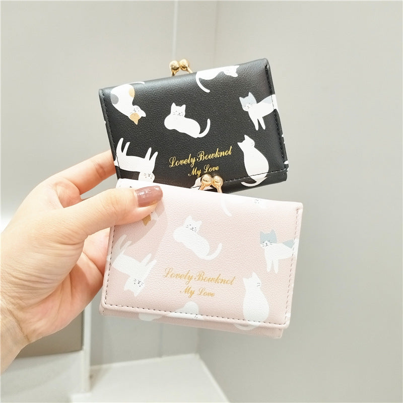 Cute Cartoon Cat Printed Iron Clamp Purses