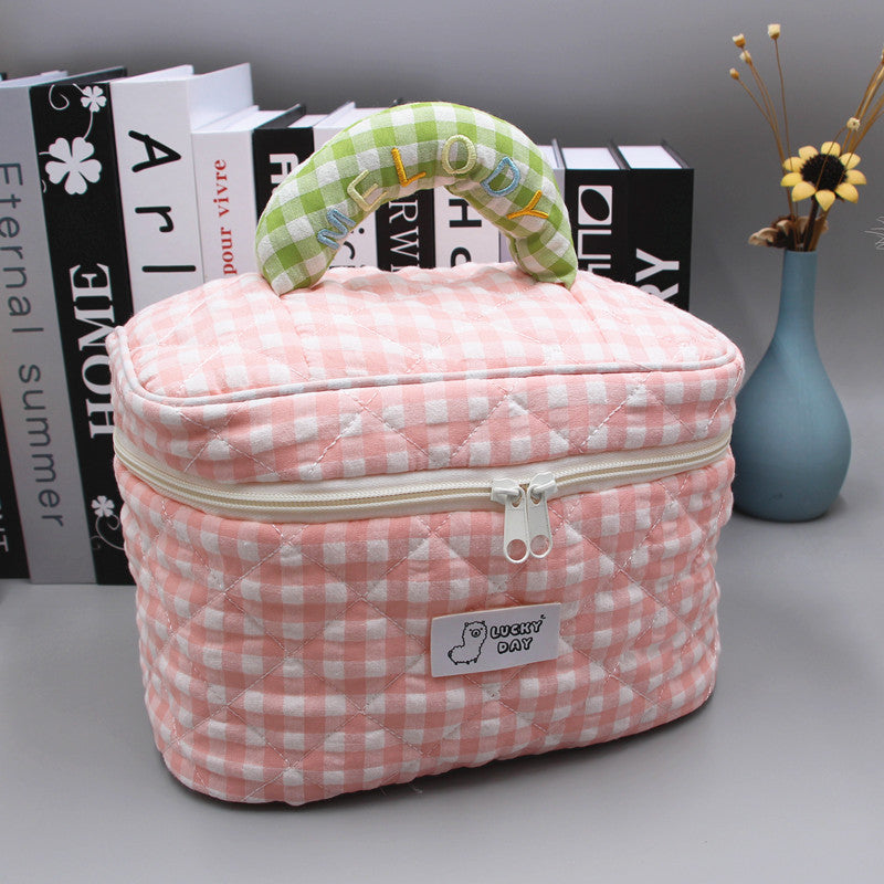 Women's Fresh Style Plaid Embroidered Cotton Cosmetics Cosmetic Bags