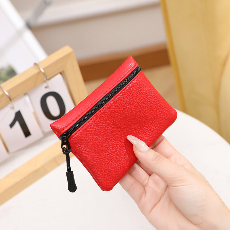 Women's Lychee Pattern Zipper Solid Color Soft Coin Purses