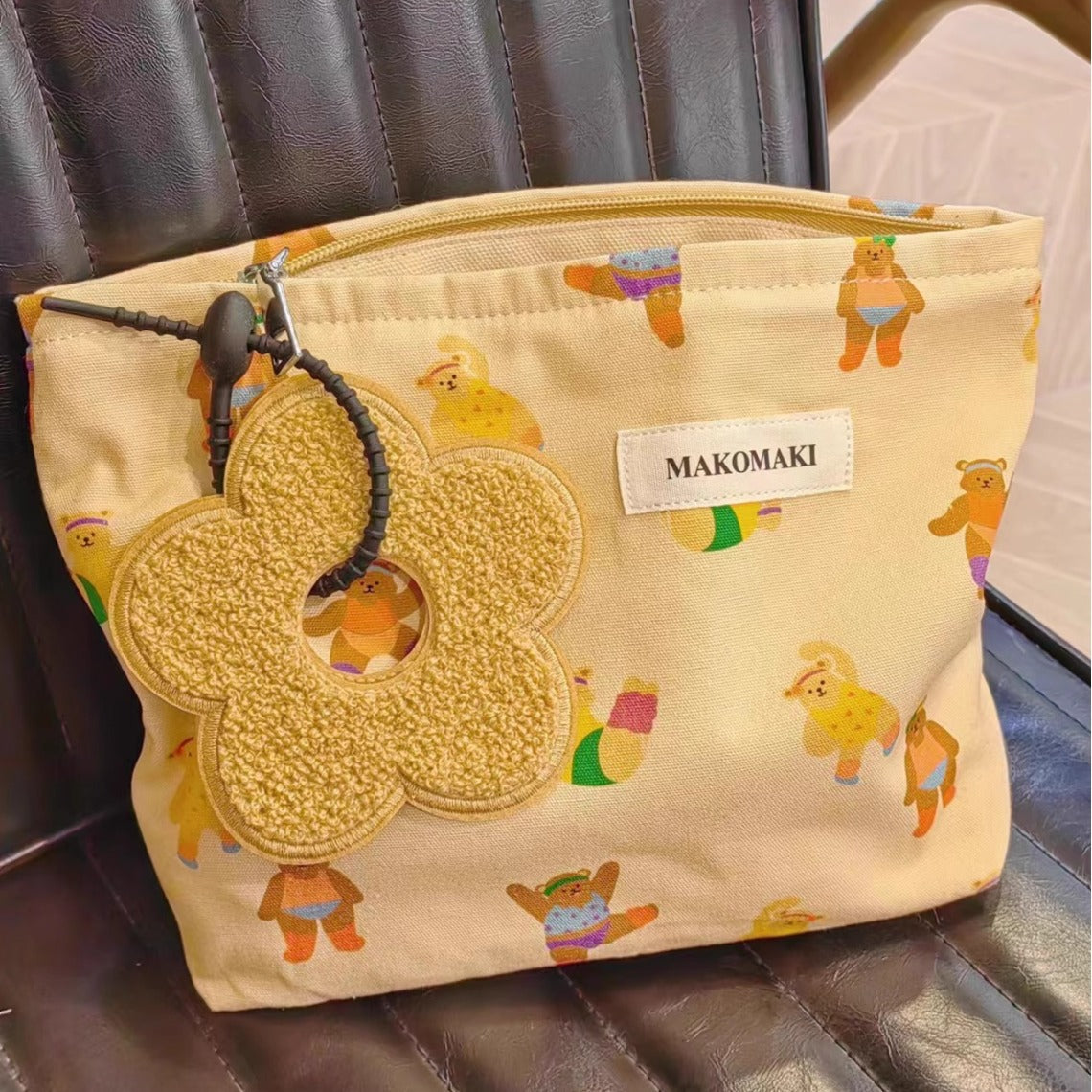 Women's Spring Cute Little Bear Canvas Portable Large Cosmetic Bags