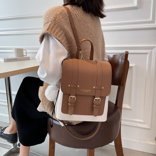 Women's Fashion Retro Contrast Color Korean College Backpacks