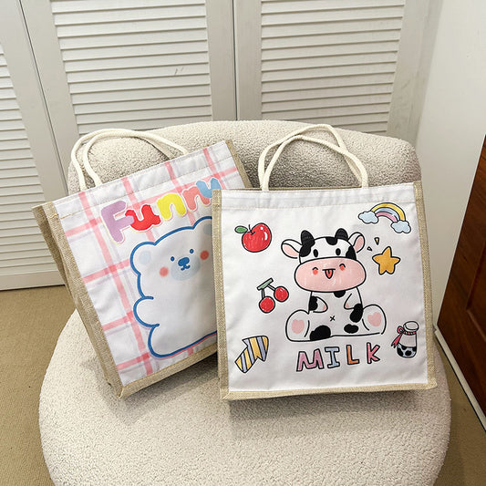 Cartoon Printing Clow Cotton Linen Plus Children's Shoulder Bags