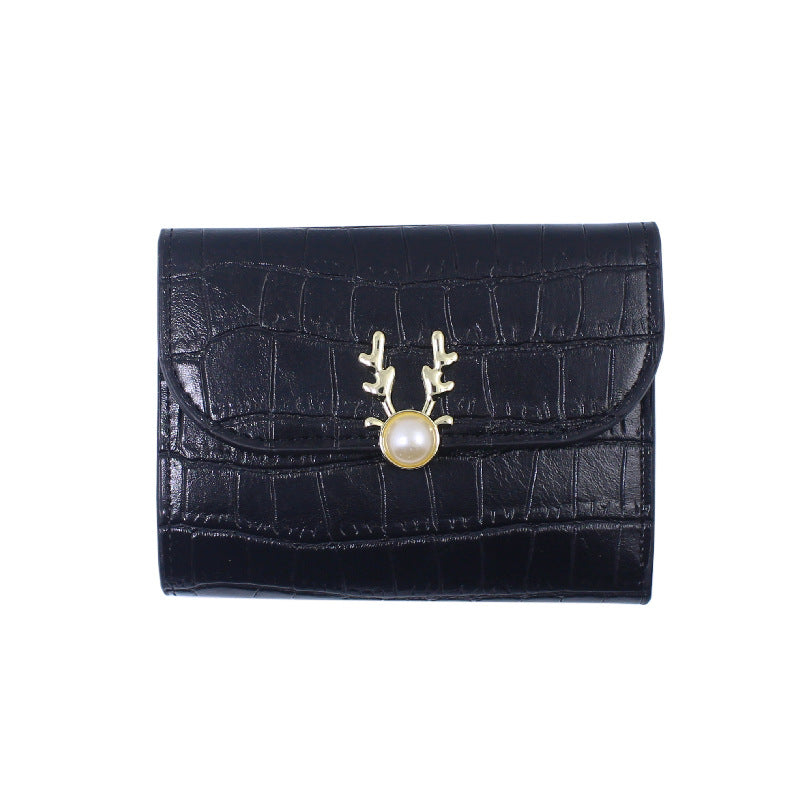 Women's Short Deer Head Fashion Folding Crocodile Ladies Wallets