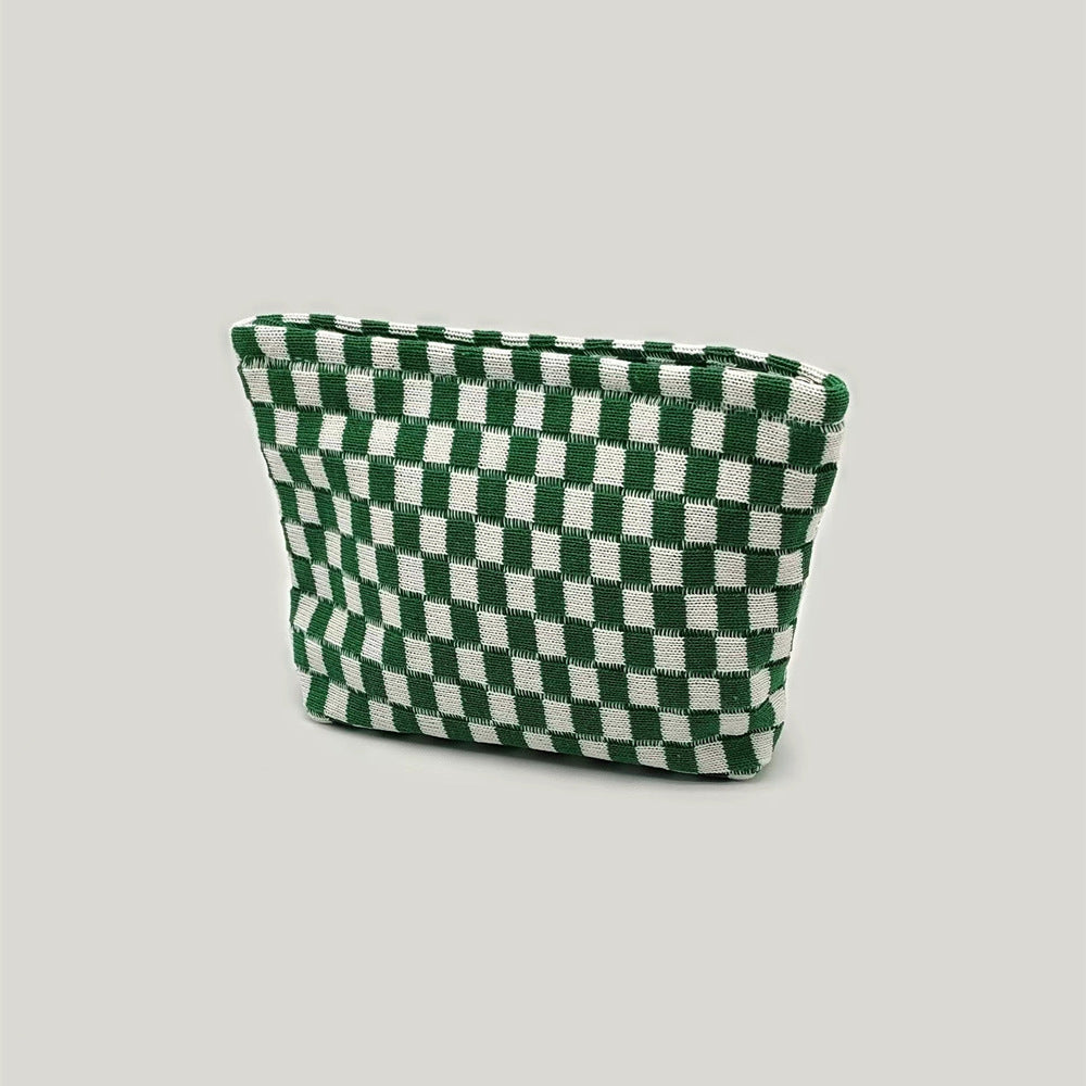 Wool Chessboard Grid Capacity Pencil Knitted Cosmetic Bags