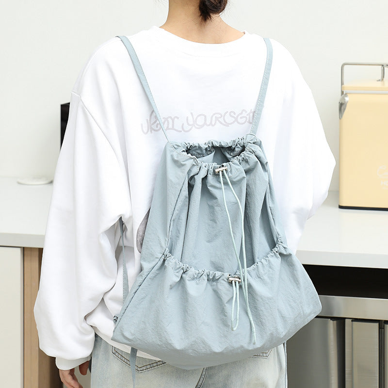 Canvas Fashion Drawstring Pleated Nylon Large Backpacks