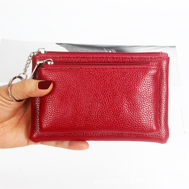 Fresh Sweet Solid Color Leather Litchi Pattern Coin Purses