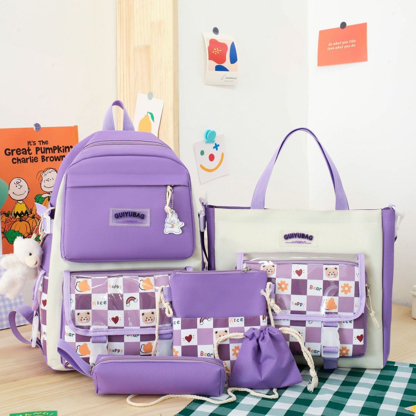 Korean Plaid Primary Large Capacity Fresh Backpacks