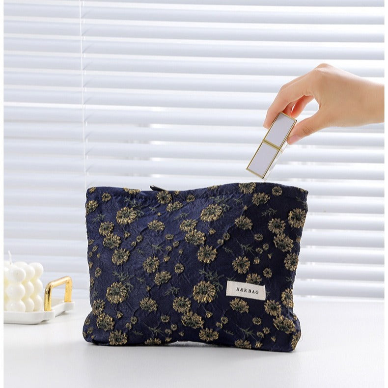 Korean Style Gold Silk Little Daisy Yarn-dyed Cosmetic Bags