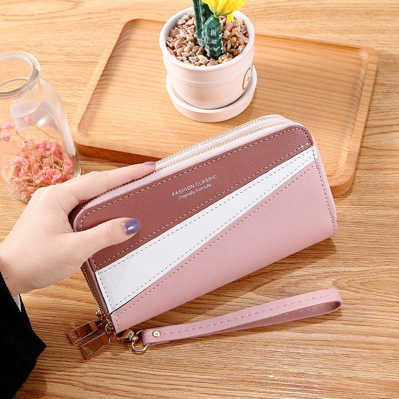 Women's Double Zip Long Clutch Korean Stitching Ladies Wallets