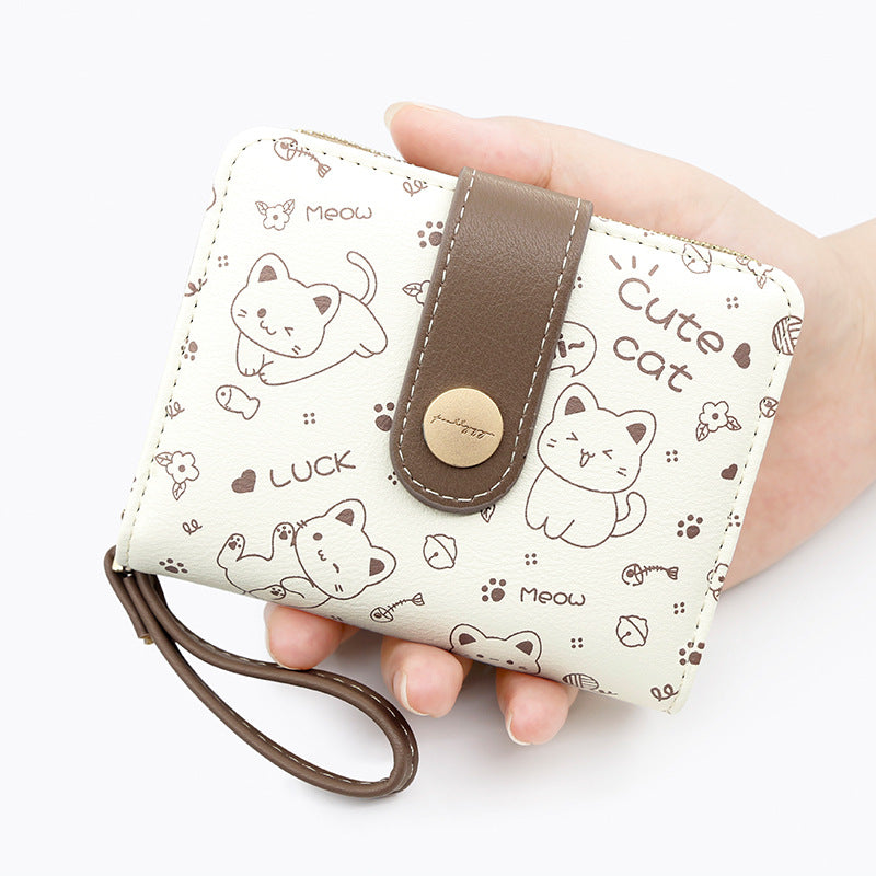 Women's Durable Korean Cute Kitten Short Ladies Wallets