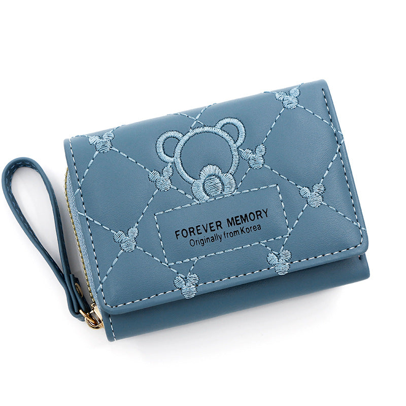 Women's Fashion Simple Embroidered Short Multi Slots Ladies Wallets