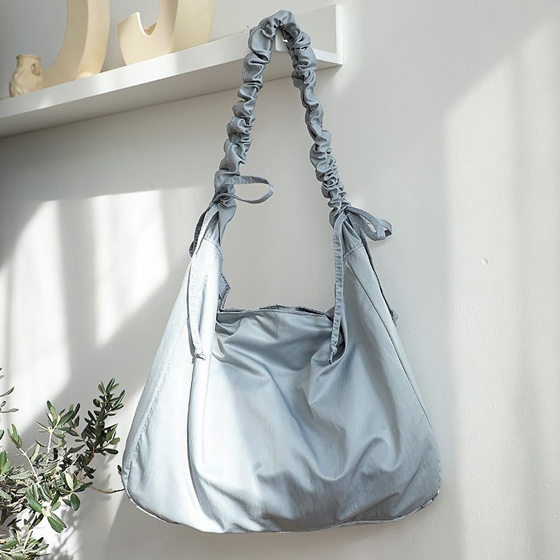 Women's Large Capacity Drawstring Solid Color Canvas Crossbody Bags