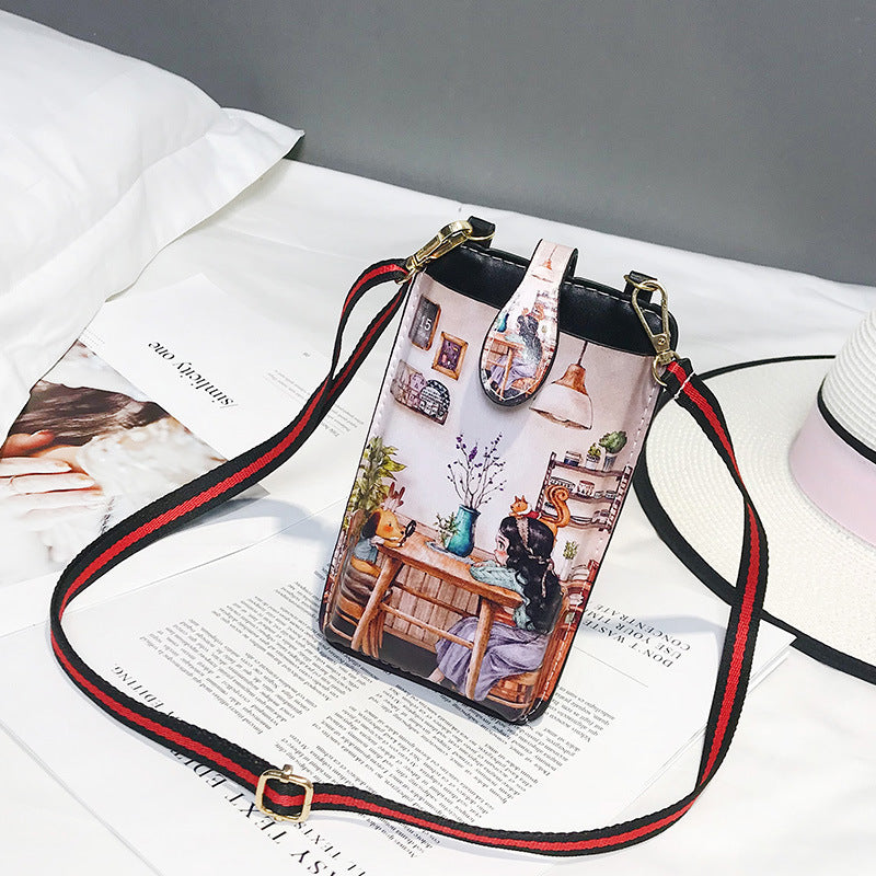 Women's Style Printed Cartoon Mobile Vertical Small Phone Bags