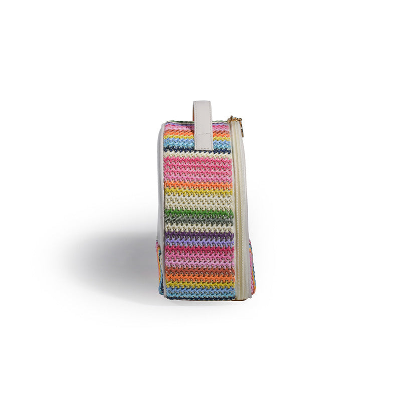 Straw Woven Transparent Semicircle Waterproof Rainbow Cosmetic Bags