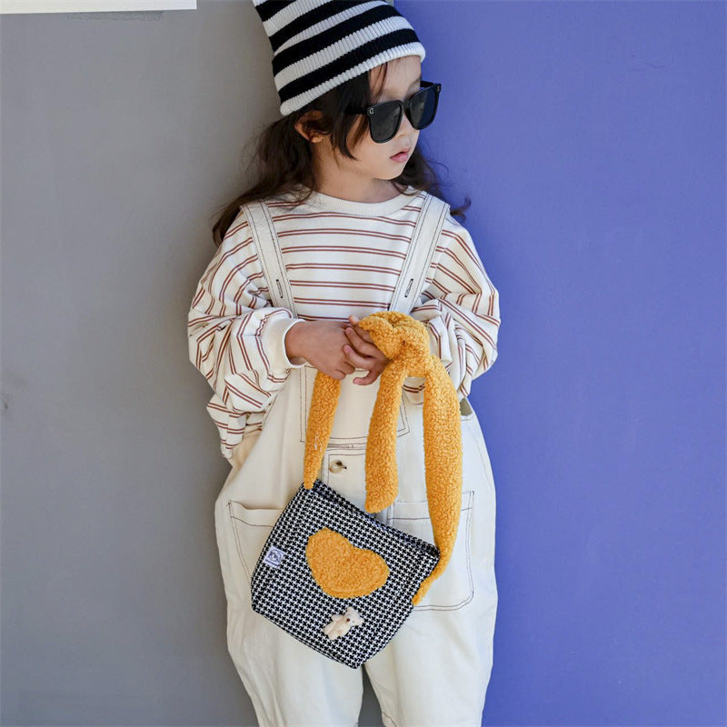 Children's Cute Bear Retro Plaid Love Fashion Children's Shoulder Bags