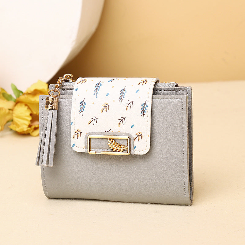 Women's High-grade Leaf Korean Clutch Tassel Pendant Card Holder