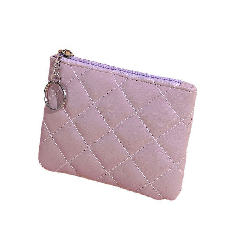 Women's Short Mini Diamond Embroidery Thread Zipper Coin Purses