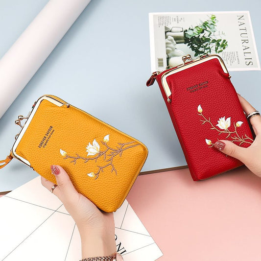 Women's Mobile Embroidery Flower Integrated Small Phone Bags