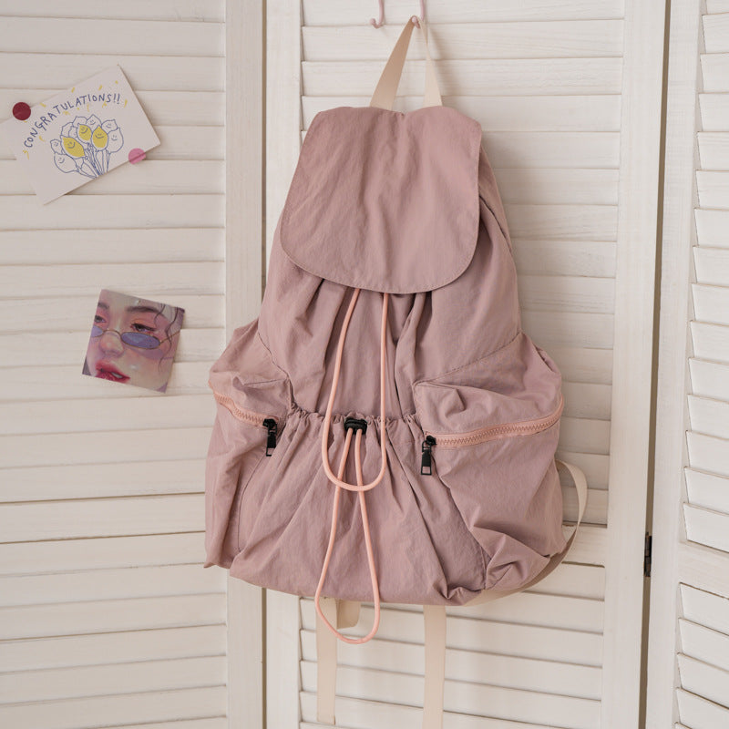 Women's Pleated Drawstring Nylon Niche Trendy Large Backpacks