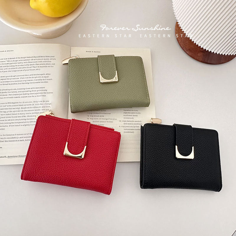 Women's Lychee Pattern Small Leather Short Zipper Ladies Wallets