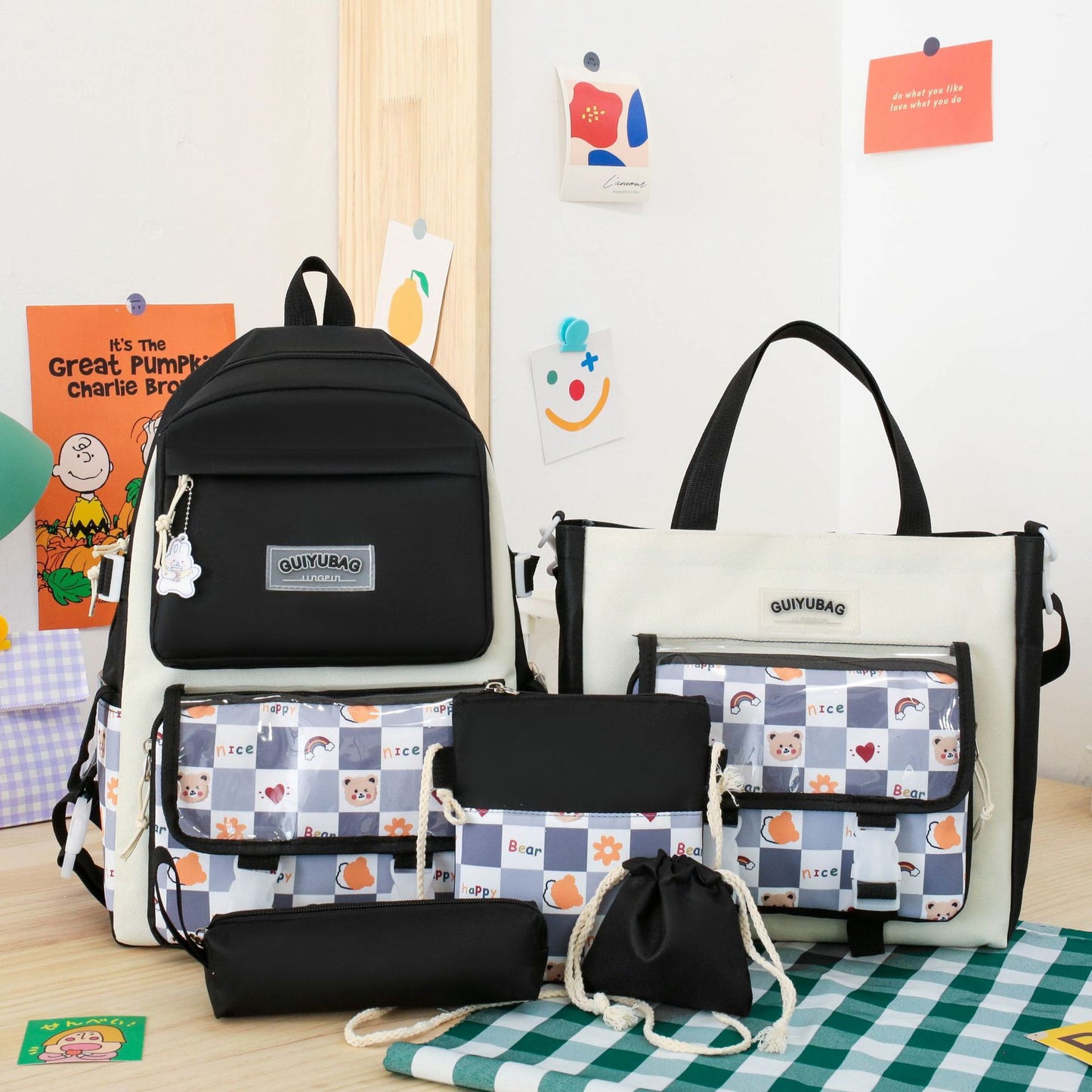 Korean Plaid Primary Large Capacity Fresh Backpacks