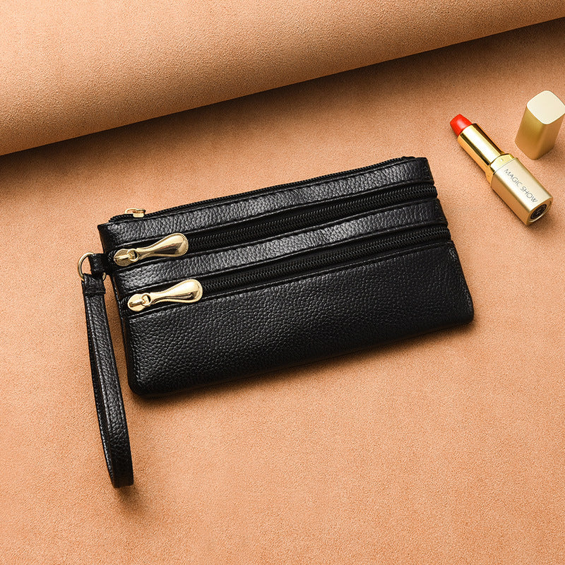 Pochette longue en cuir souple à motif litchi pour femmes, portefeuilles de grande capacité pour dames