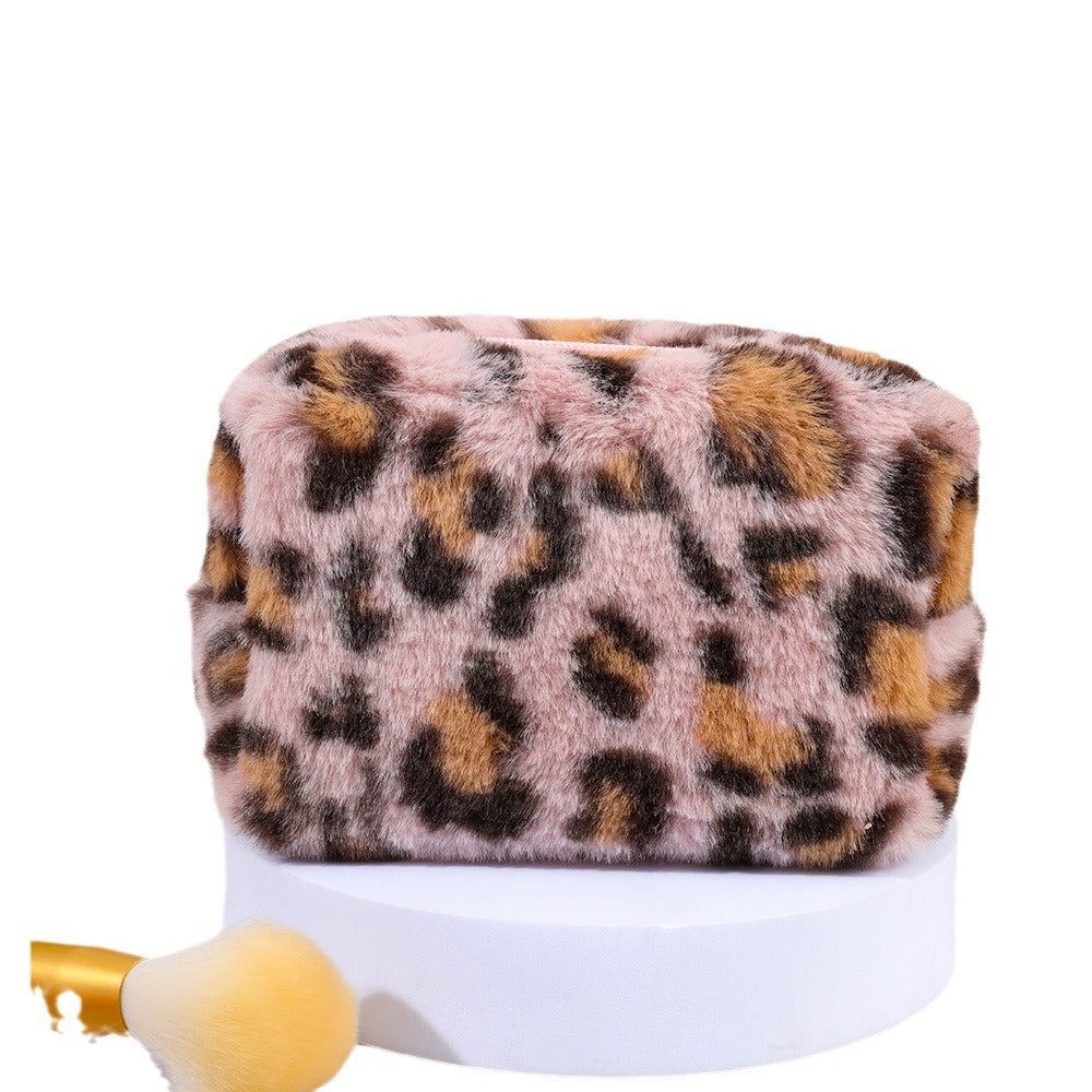 Leopard Print Plush Octagonal Buggy Cosmetics Cosmetic Bags