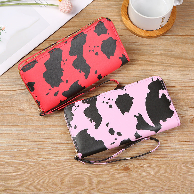 Women's Style Contrast Color Cows Pattern Long Ladies Wallets