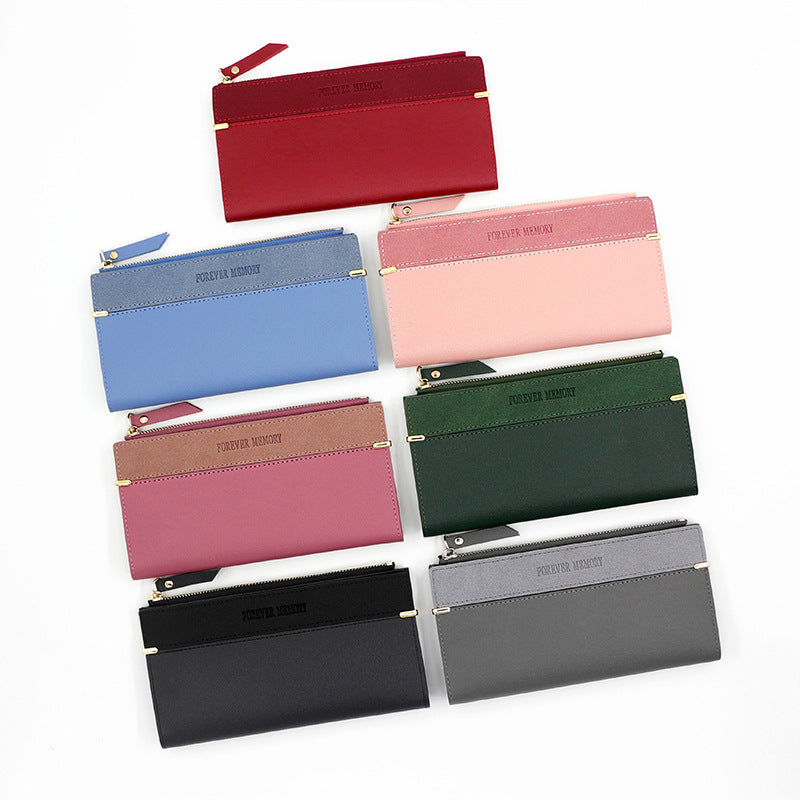 Women's Fashion Frosted Leather Patchwork Long Large Ladies Wallets