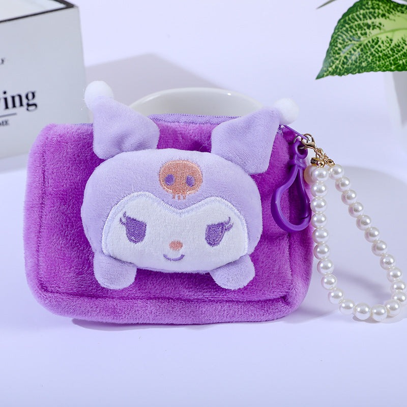 Women's Square Creative Plush Charm Certificate Pearl Coin Purses