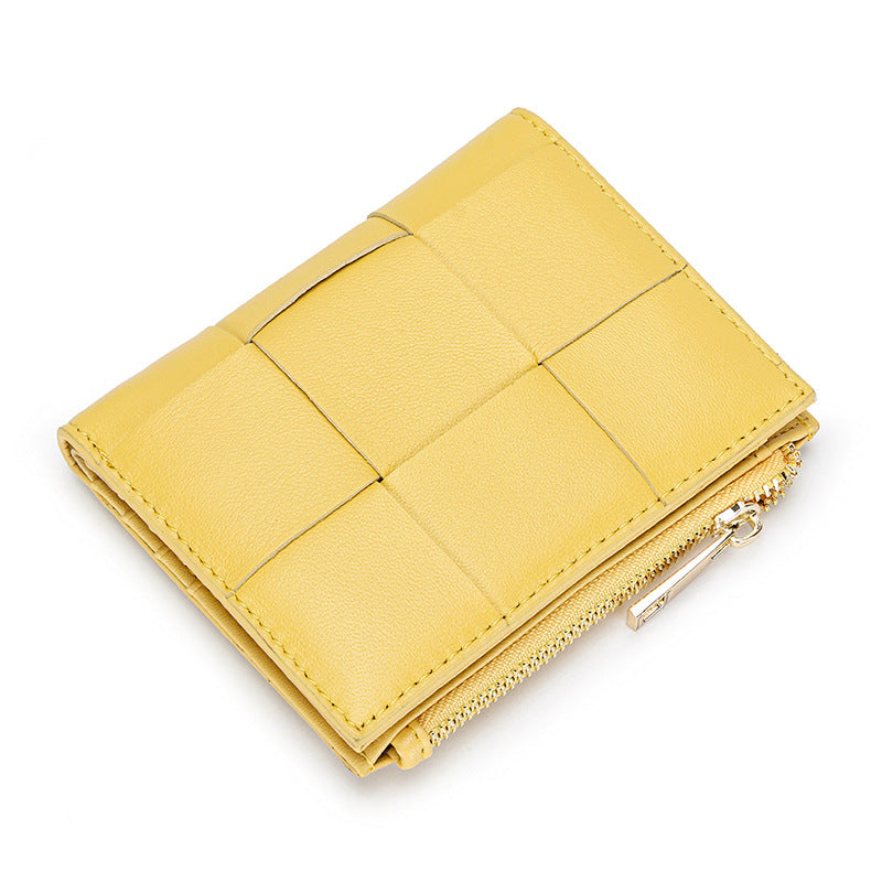 Women's Sheepskin Short Style Design Woven Leather Ladies Wallets