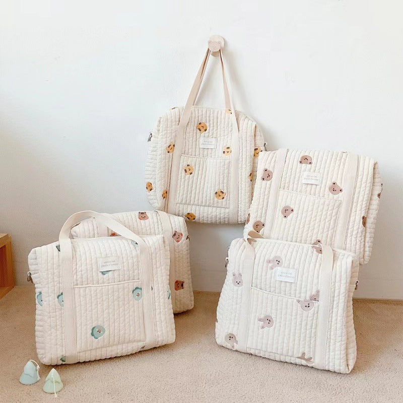 Zipper Embroidery Cotton Mummy Stroller Pannier Bags