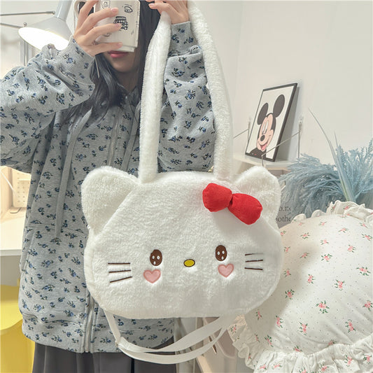 Children's Cat Plush Large Capacity Fashion Tote Children's Shoulder Bags