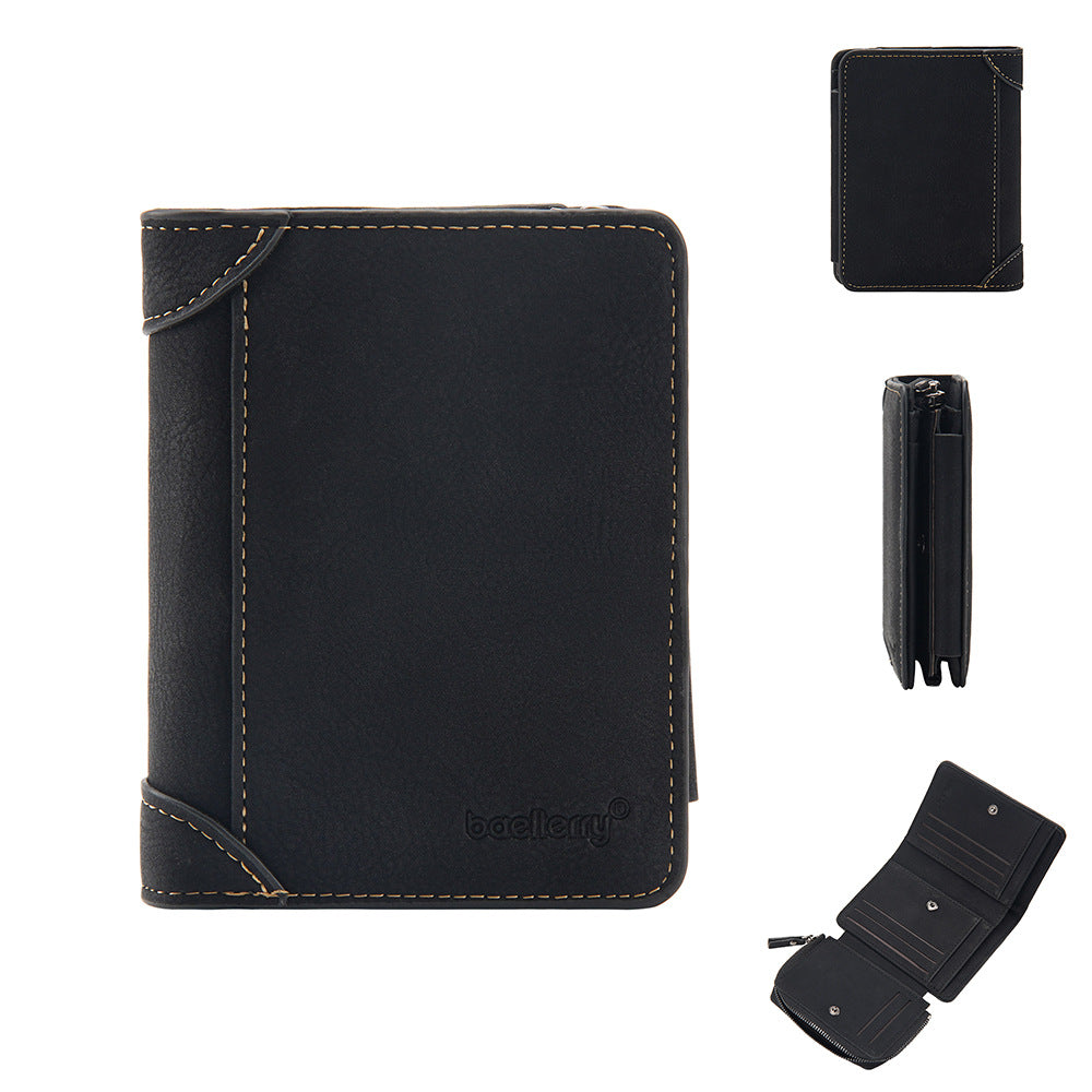 Men's Vintage Short Trifold Multiple Slots Zipper Men's Wallets