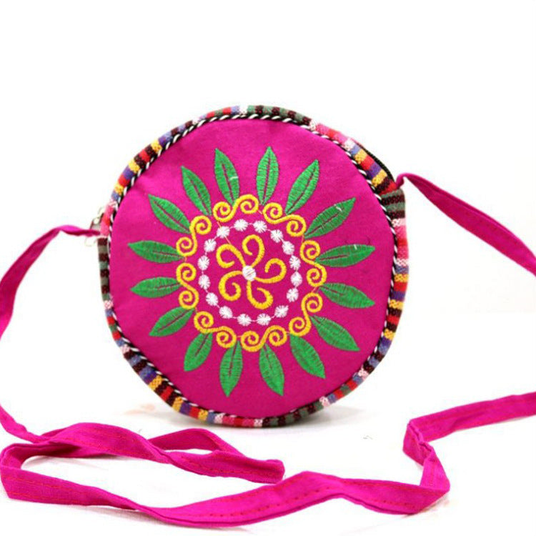 Ethnic Style Sunflower Embroidered Canvas Rainbow Round Crossbody Bags