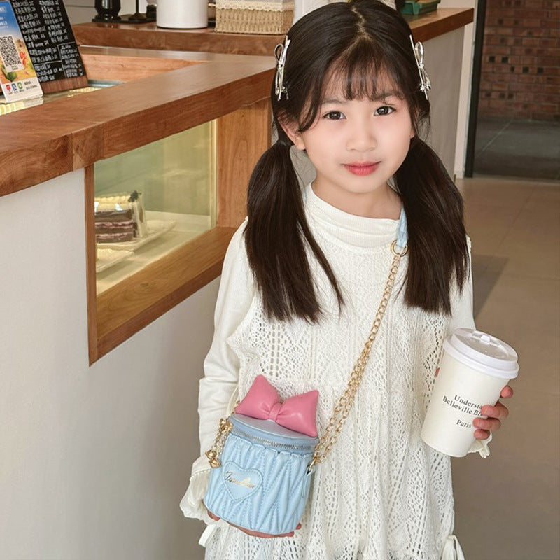 Children's Bow Contrast Color Mini Bucket Western Children's Shoulder Bags