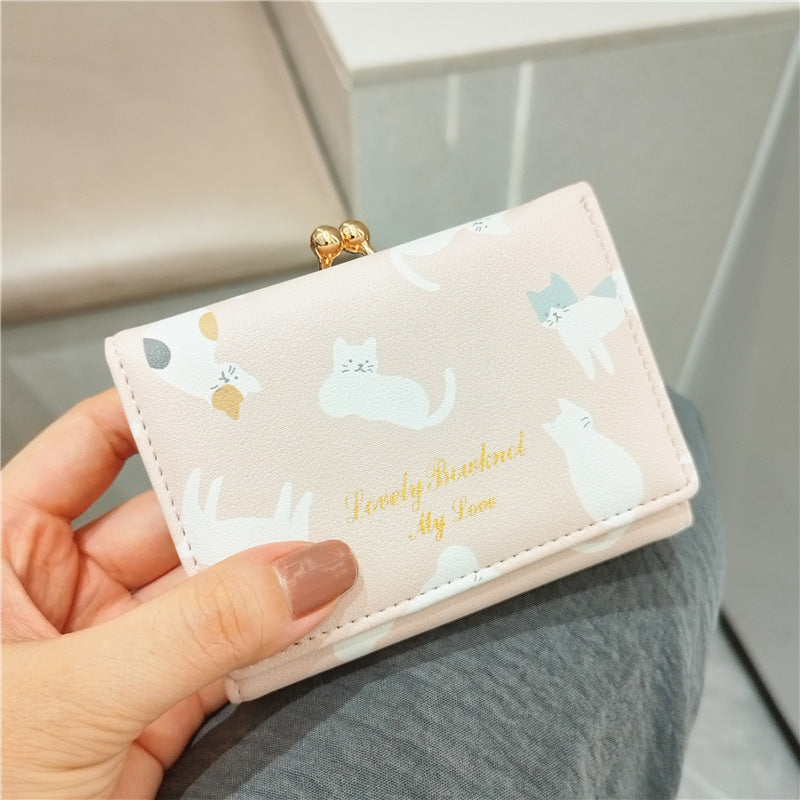 Cute Cartoon Cat Printed Iron Clamp Purses