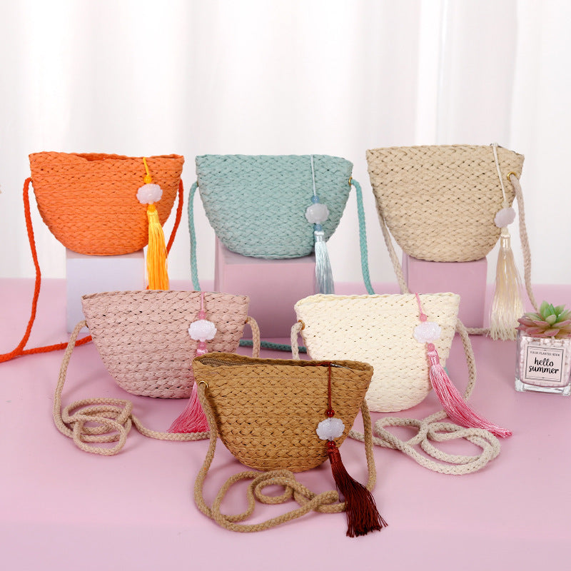 Children's Female Cute Straw Woven Little Princess Bags