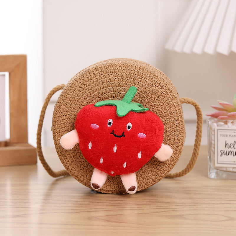 Porte-monnaie en paille tissée aux fraises pour enfants, petit changement, mignon