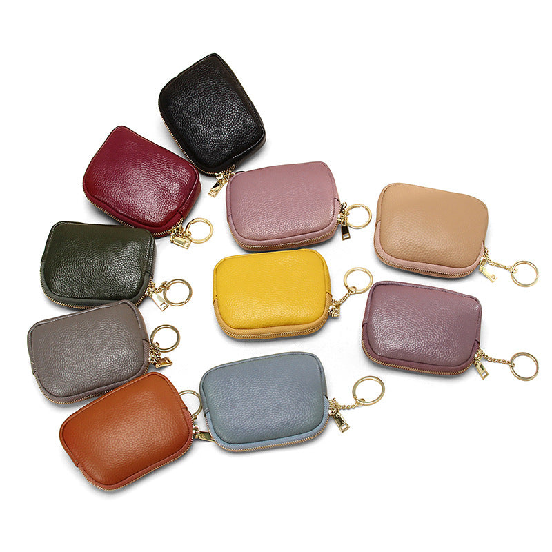 Women's First Layer Cowhide Candy Color Storage Mini Genuine Coin Purses