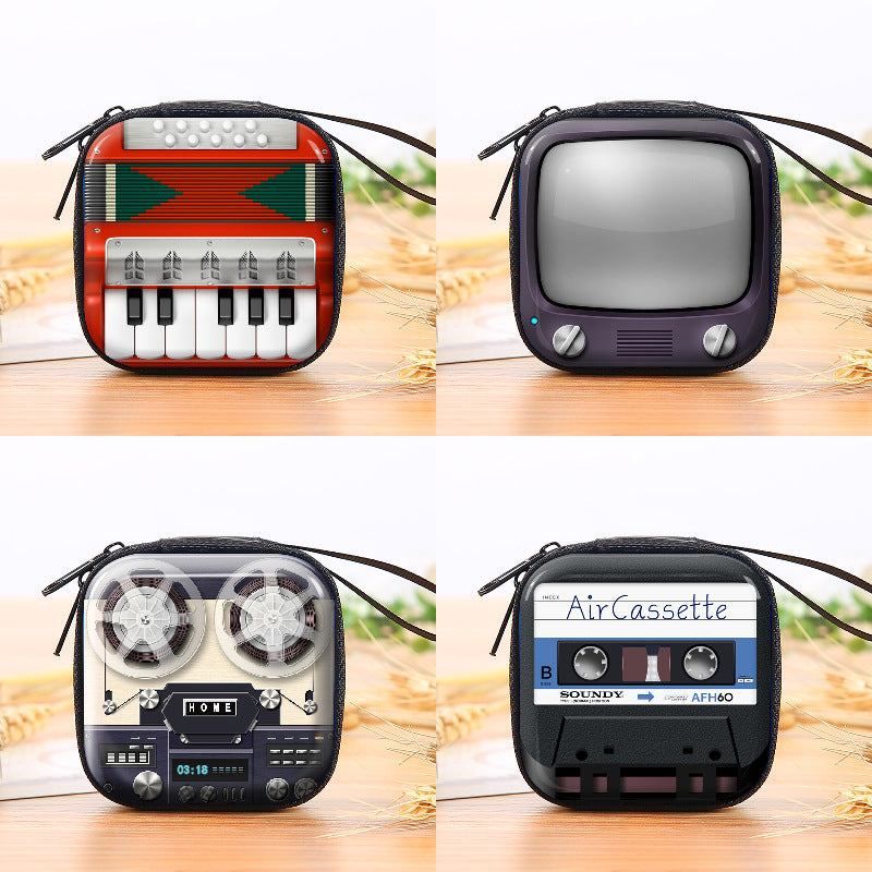 Cartoon Game Machine Tinplate Square Zipper Earphones Storage Coin Purses