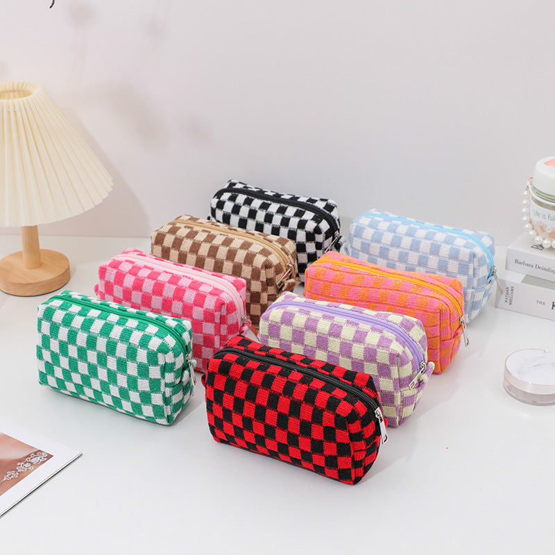 Chessboard Grid Portable Toiletry Large Capacity Cosmetic Bags