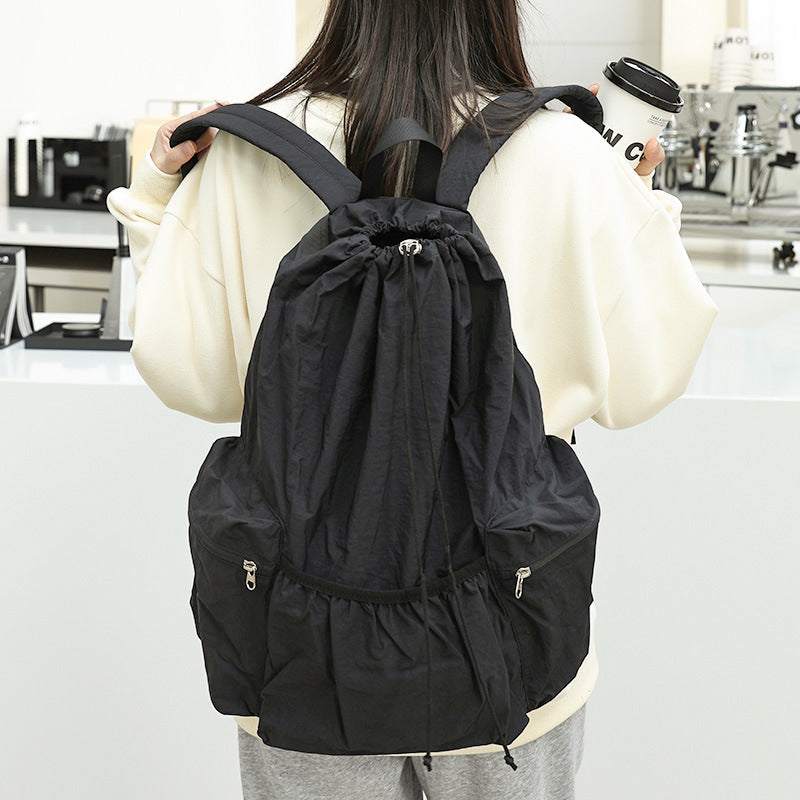 Style Leisure Artistic Canvas Fashion Drawstring Pleated Nylon Backpacks