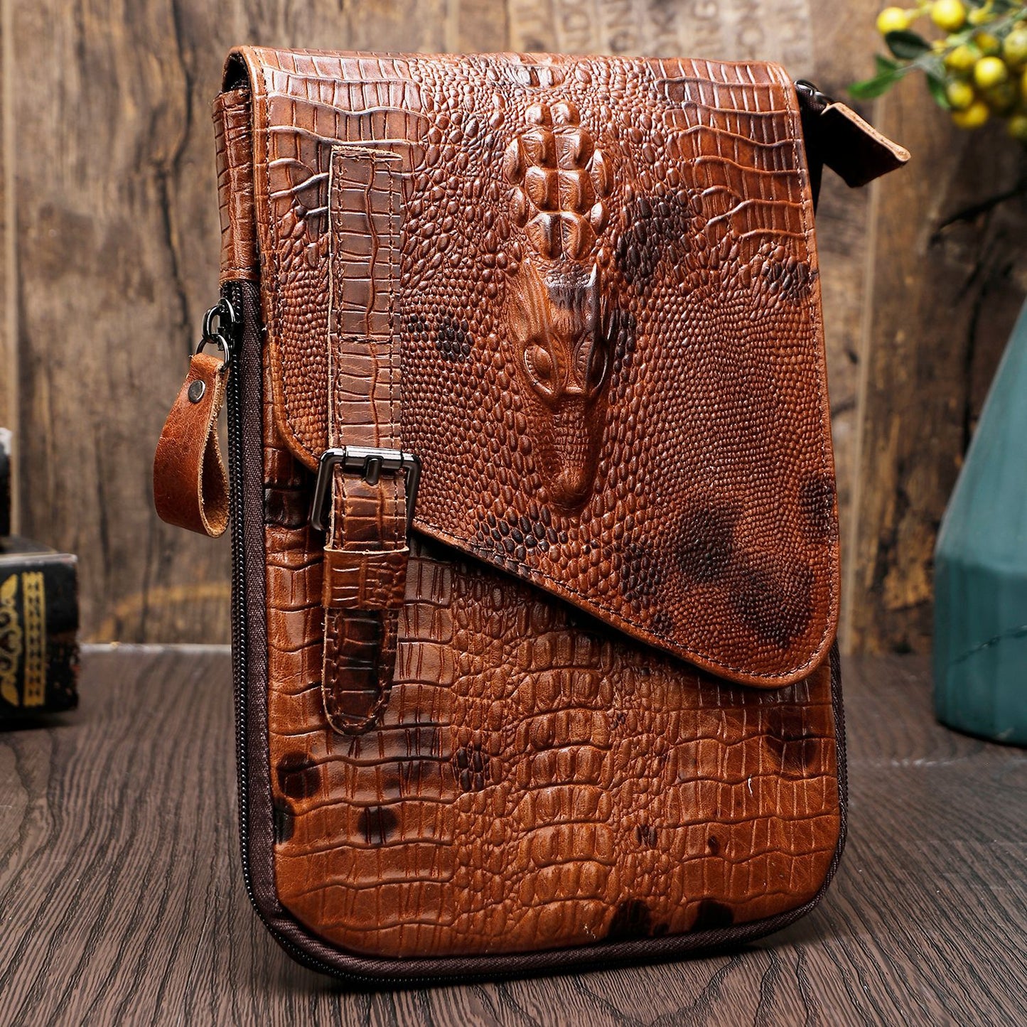 Men's Crocodile Pattern Genuine Leather Small Multifunctional Men's Shoulder Bags