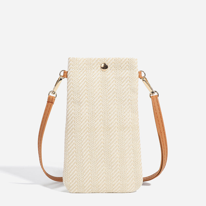 Women's Summer Beach Woven Vertical Mobile Straw Phone Bags