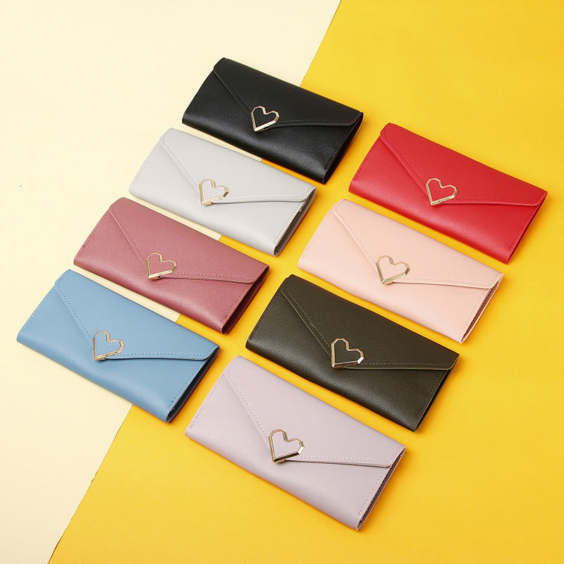 Women's Long Heart-shaped Three-fold Female Clutch Card Holder