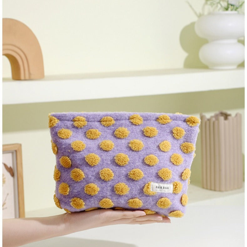 Women's Waffle Plush Portable Storage Good-looking Wash Cosmetic Bags